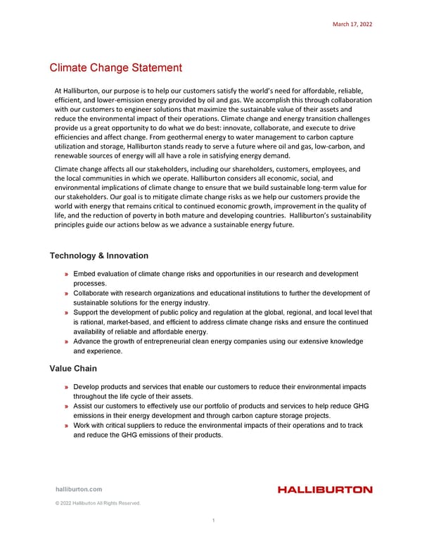 Climate Change Statement - Page 1